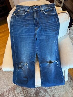 Seven for all Mankind wide leg Blue Denim Jeans with Knee Rips